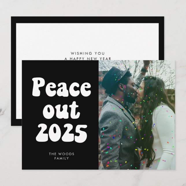 Peace out 2025 Retro vintage New Year photo Holida Holiday Card (Front/Back)