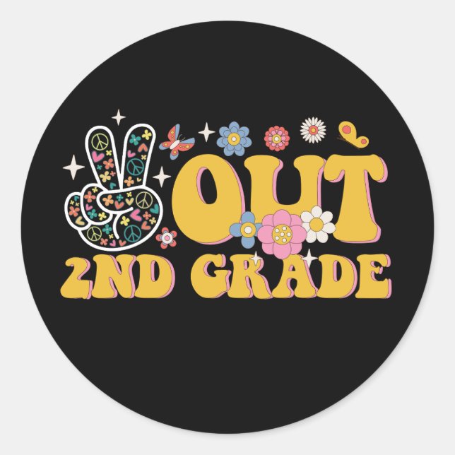 Peace Out 2nd Grade Groovy Last Day Of School Classic Round Sticker (Front)