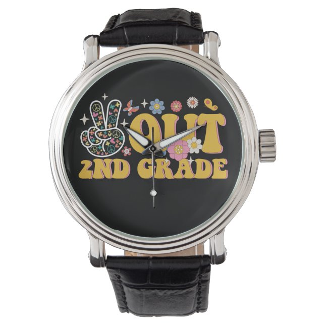 Peace Out 2nd Grade Groovy Last Day Of School Watch (Front)