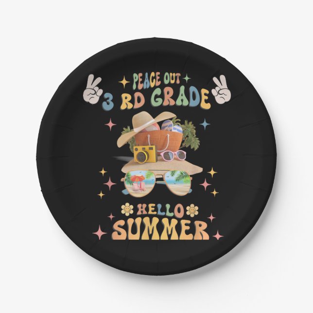 Peace out 3rd Grade Hello Summer Paper Plates (Front)