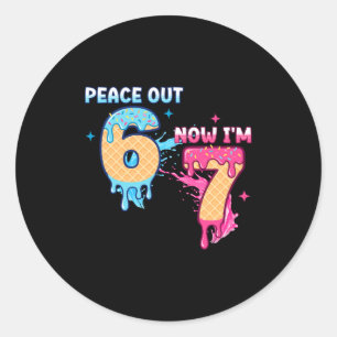 Peace Out 6 Now I'm 7 Ice Cream Drip 7th Birthday  Classic Round Sticker