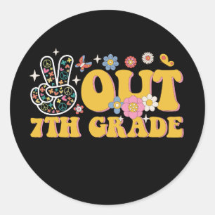 Peace Out 7th Grade Groovy Last Day Of School Classic Round Sticker