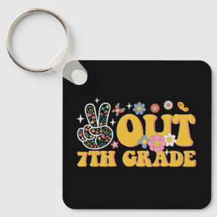 Peace Out 7th Grade Groovy Last Day Of School Keychain