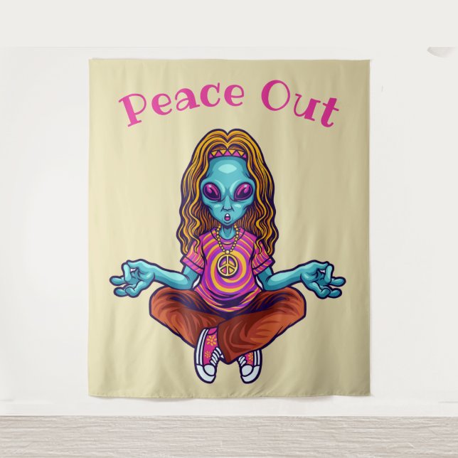 Peace Out Alien Hippie Tapestry (Front)
