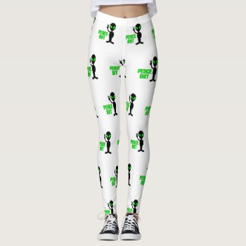 Peace Out Alien Leggings by PugWiggles at Zazzle