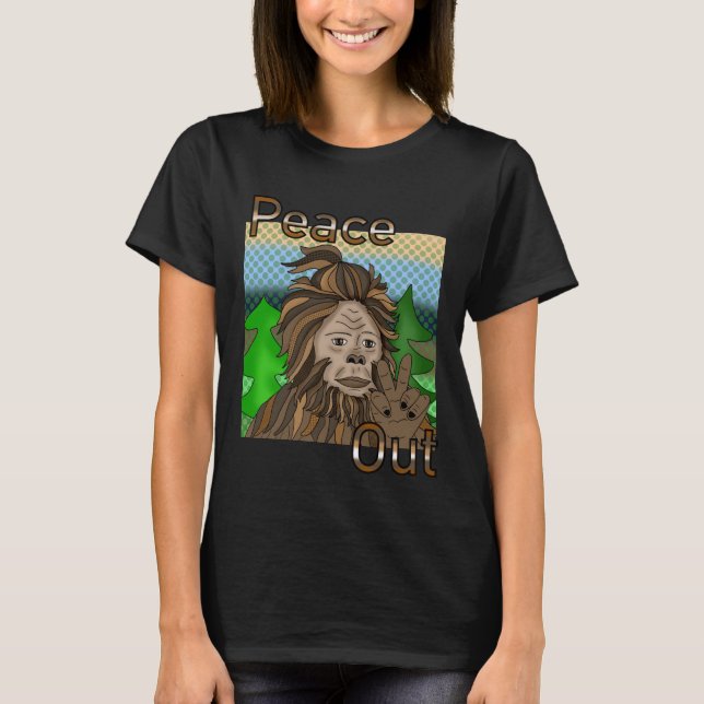 Peace Out Bigfoot Sasquatch T-Shirt (Front)