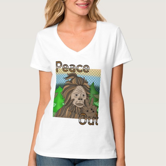 Peace Out Bigfoot Sasquatch T-Shirt (Front)