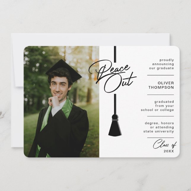 Peace Out Black Tassel Covid Photo Graduation Announcement (Front)