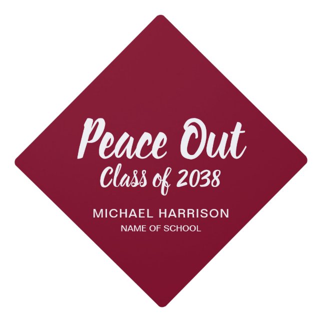 Peace Out Burgundy Red Graduation Cap Topper (Front)