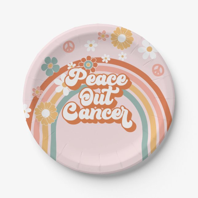 Peace Out Cancer Hippie Rainbow Paper Plates (Front)