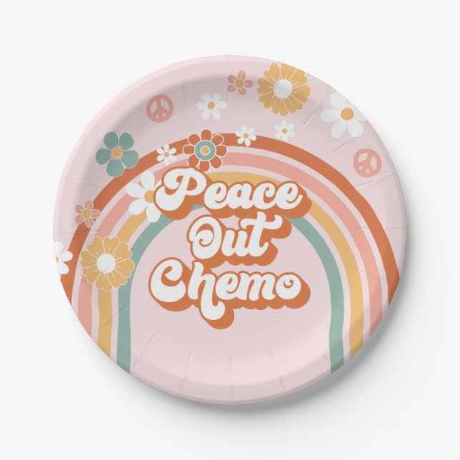 Peace Out Chemo Hippie Rainbow Paper Plates (Front)