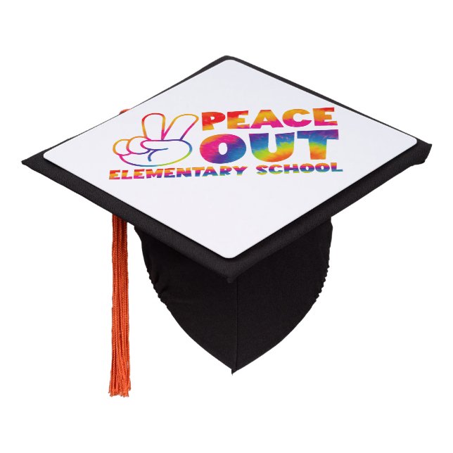 Peace Out Elementary School Tie Dye Last Day  Graduation Cap Topper (Angled)