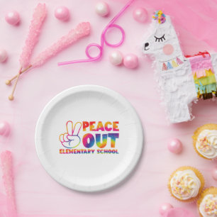 Peace Out Elementary School Tie Dye Last Day Paper Plates