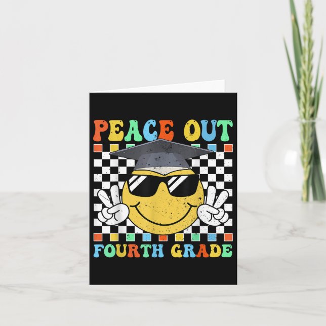 Peace Out Fourth Grade Groovy Graduation Last Day  Card (Front)