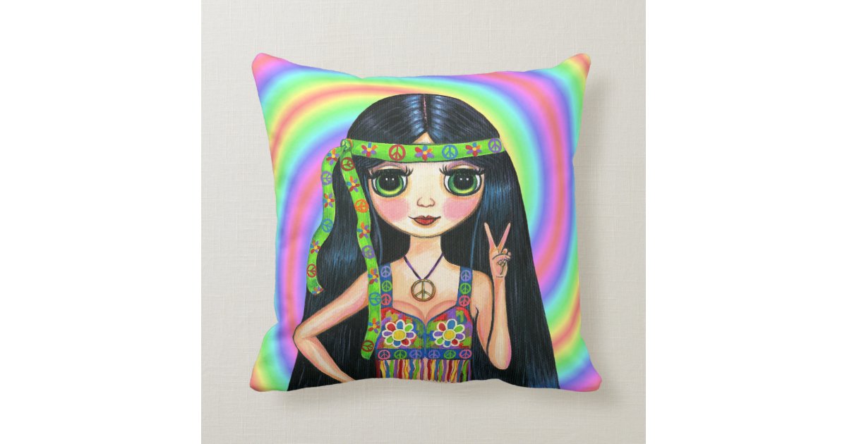 Peace Out Girl Hippie Flashing Peace Sign Throw Pillow Zazzle Com