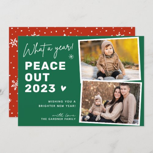 Peace Out Goodbye 2023 Happy New Year 2 Photo Holiday Card