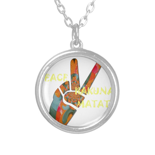 Peace Out: Hakuna Matata Vibes Sign Silver Plated Necklace (Front)