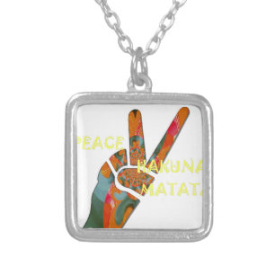 Peace Out: Hakuna Matata Vibes Sign Silver Plated Necklace