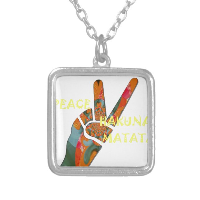 Peace Out: Hakuna Matata Vibes Sign Silver Plated Necklace (Front)