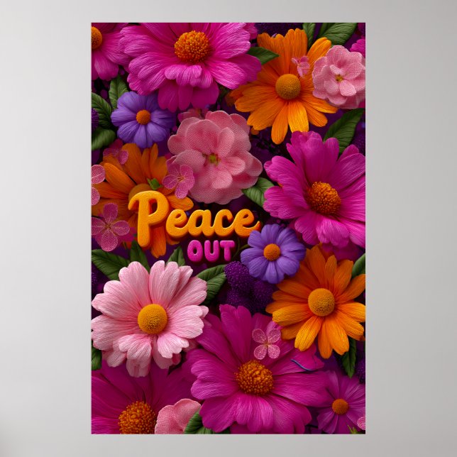 Peace Out Hippie Floral Neon Peace Sign Pattern (Front)