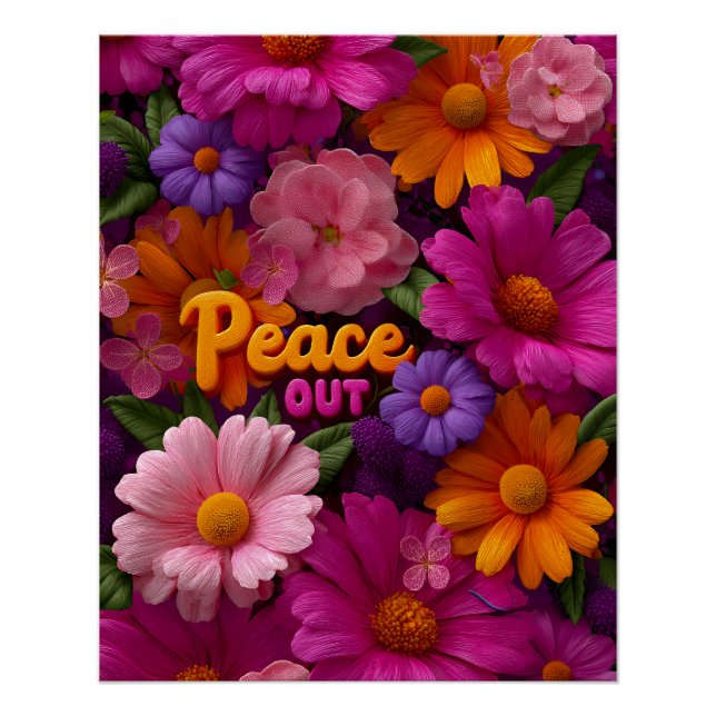 Peace Out Hippie Floral Neon Peace Sign Pattern (Front)