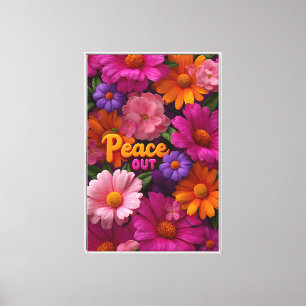 Peace Out Hippie Floral Neon Peace Sign Pattern