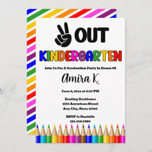 Peace Out Kindergarten Fun Colorful Graduation Invitation