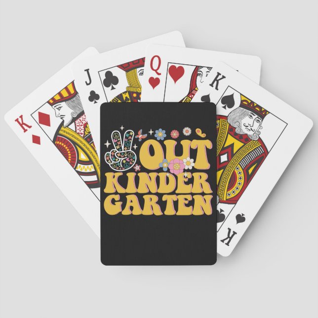 Peace Out Kindergarten Groovy Last Day Of School Poker Cards (Back)