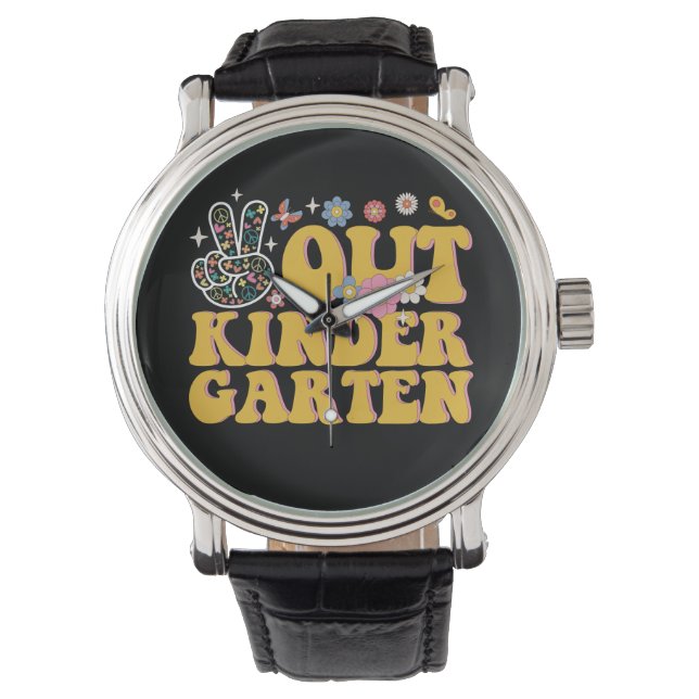 Peace Out Kindergarten Groovy Last Day Of School Watch (Front)