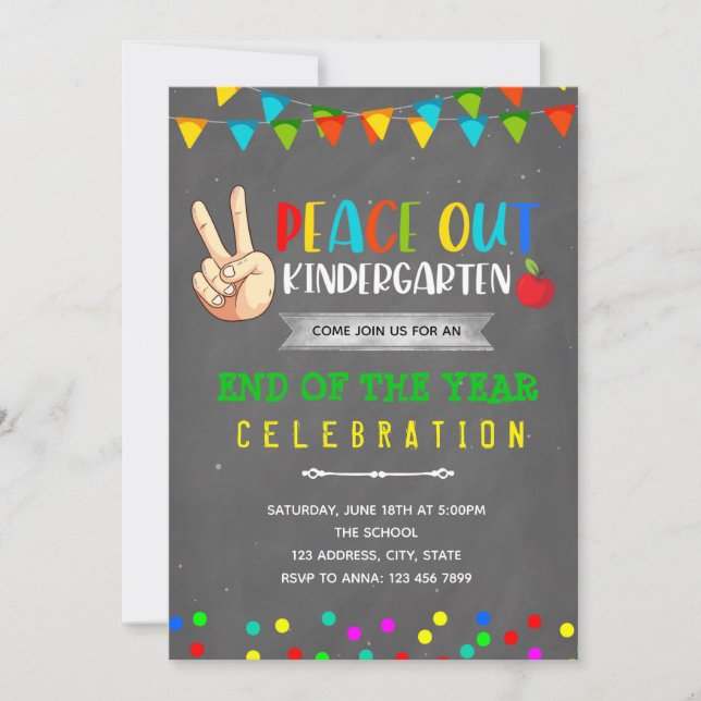 Peace Out Kindergarten invitation (Front)