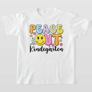 Peace Out Kindergarten Retro Bubble Letter T-Shirt