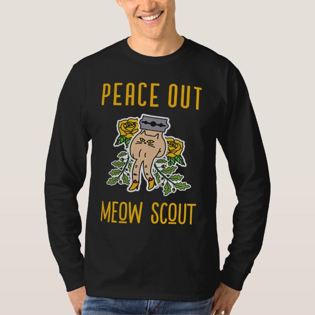 Peace Out Meow Scout Men & Women's  Graphic Cat T-Shirt (Front)