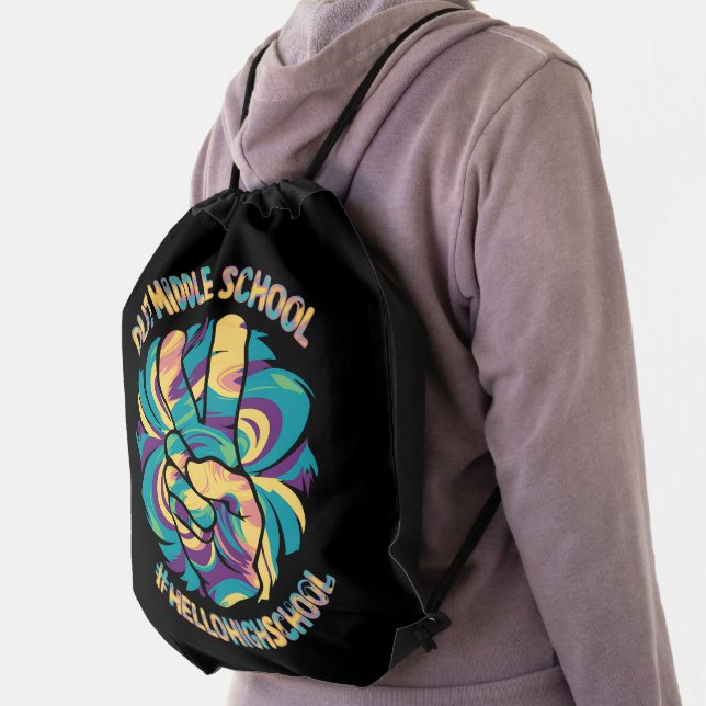 Peace Out Middle Hello High School School Tie Dye  Drawstring Bag (Insitu)