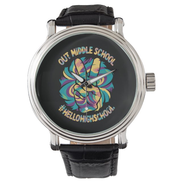 Peace Out Middle Hello High School School Tie Dye  Watch (Front)