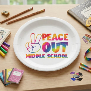 Peace Out Middle School Tie Dye Last Day Quote Paper Plates