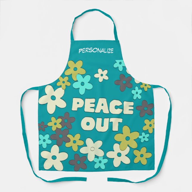 Peace Out Retro 60s Daisy Flower Personalized Apron (Front)