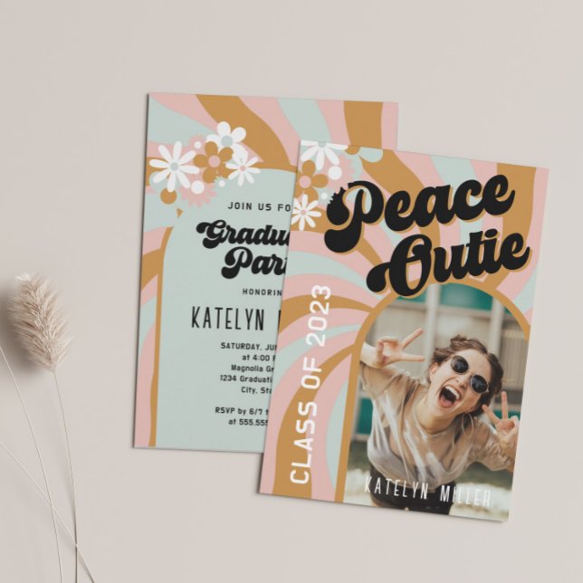 Peace Out Retro Boho Arch Photo Graduation Invitation (Creator Uploaded)