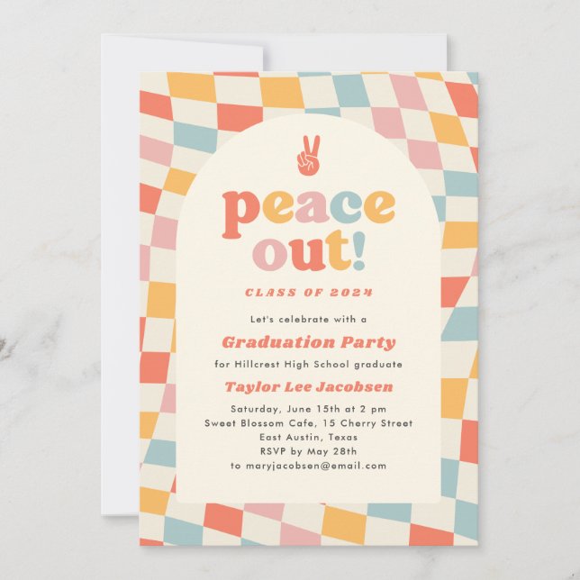 Peace Out Retro Groovy 70s Graduation Party Invitation (Front)