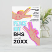 Peace Out School Pink Neon Lights Graduation Party Invitation (Standing Front)