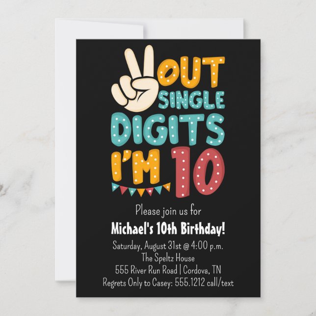 Peace Out Single Digits 10th Birthday Invitation (Front)
