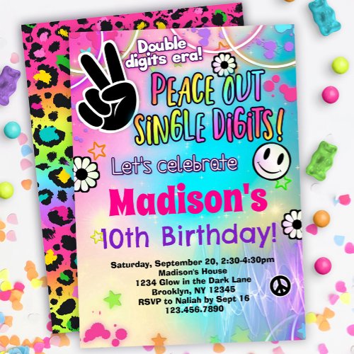 Peace Out Single Digits 10th Birthday Invitation