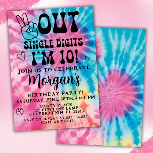 Peace Out Single Digits 10th Birthday Party Invitation