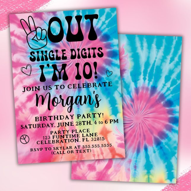 Peace Out Single Digits 10th Birthday Party Invitation (Creator Uploaded)