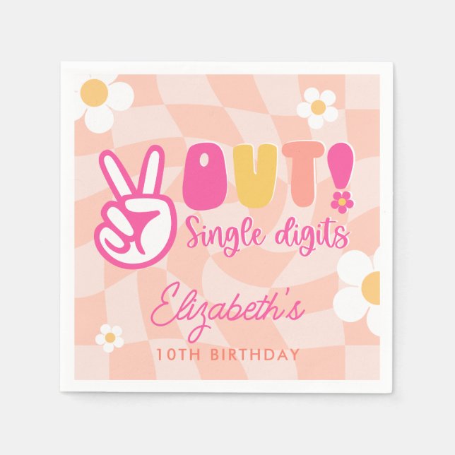 Peace Out Single Digits Girls 10th Birthday Party Napkins (Front)