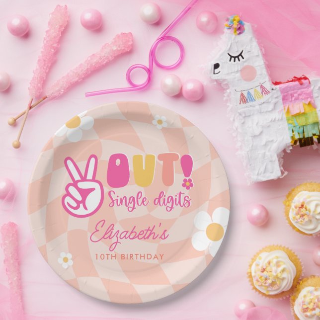 Peace Out Single Digits Girls 10th Birthday Party Paper Plates (Party)