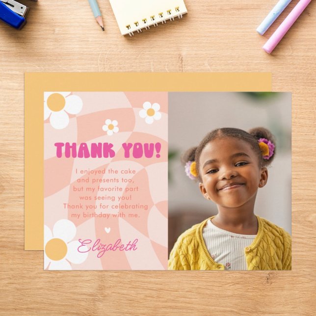 Peace Out Single Digits Girls Birthday Photo Thank You Card (Creator Uploaded)