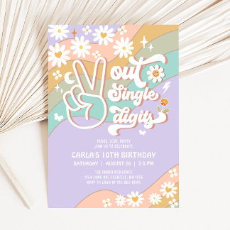 Peace Out Single Digits Groovy 10th Birthday Invitation
