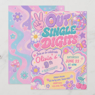 Peace Out Single Digits Groovy Birthday Invitation