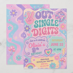 Peace Out Single Digits Groovy Retro Birthday Invitation