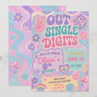 Peace Out Single Digits Groovy Retro Birthday Invitation